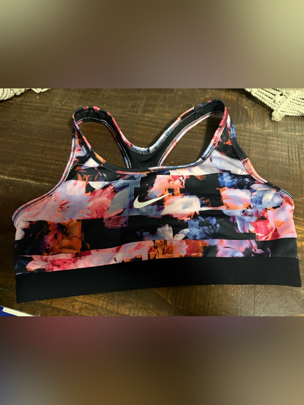 Nike Girls Floral Racerback Sports Bra- Pink, Blue & Black